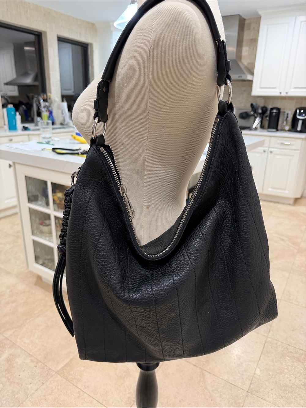 Belstaff Black Cowhide. Slouchy Shoulder Bag